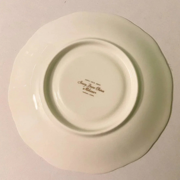 Vtg  80s Mikasa Saucer Set of 4 Simply Gold Pattern 6 1/4 Inch Ivory Bone China - Picture 10 of 16